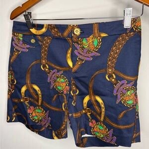 Navy Blue Equestrian Print Ralph Lauren Women's Shorts Size 2